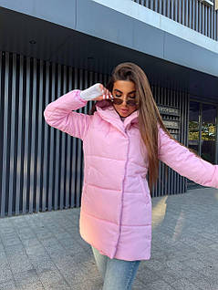Жіноча тепла куртка плащова на силіконі рожева