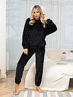 Черная махровая пижама с длинными рукавами размер XXL