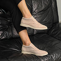 Жіночі туфлі лофери з натуральної замші бежевого кольору зі шкіряною підкладкою