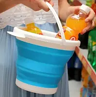 Силиконовое складное ведро Collapsible Bucket 10 л, голубое