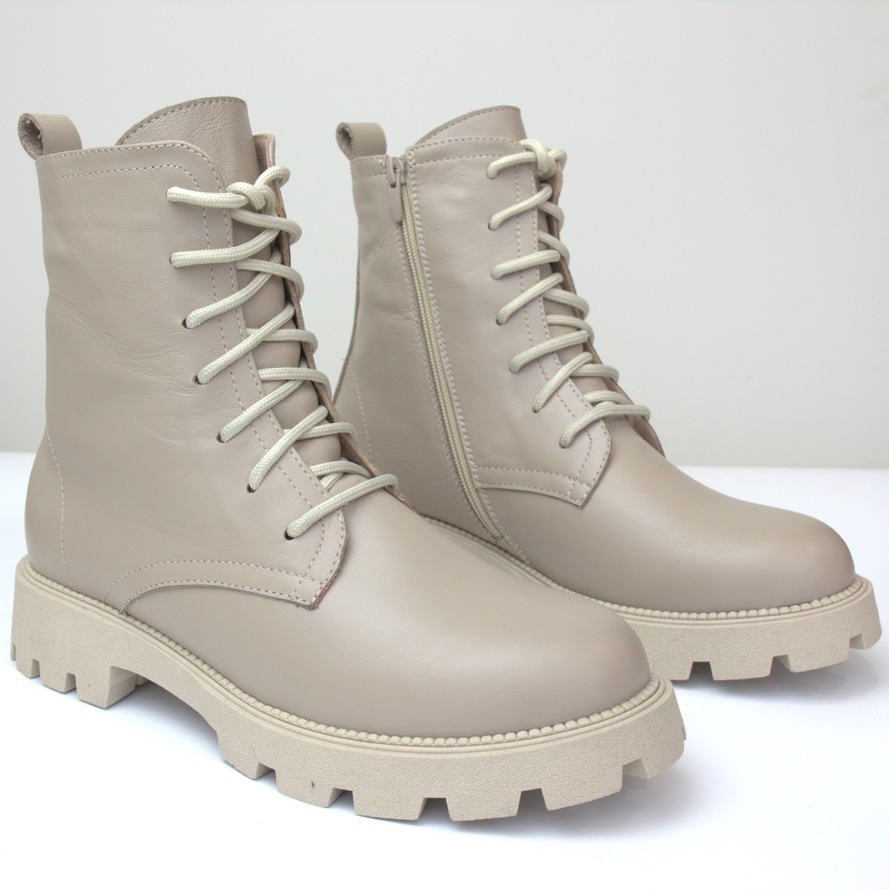 Черевики шкіряні кавові на хутрі жіноче взуття на шнурках з блискавкою COSMO Shoes NEW Kate Latte, фото 1