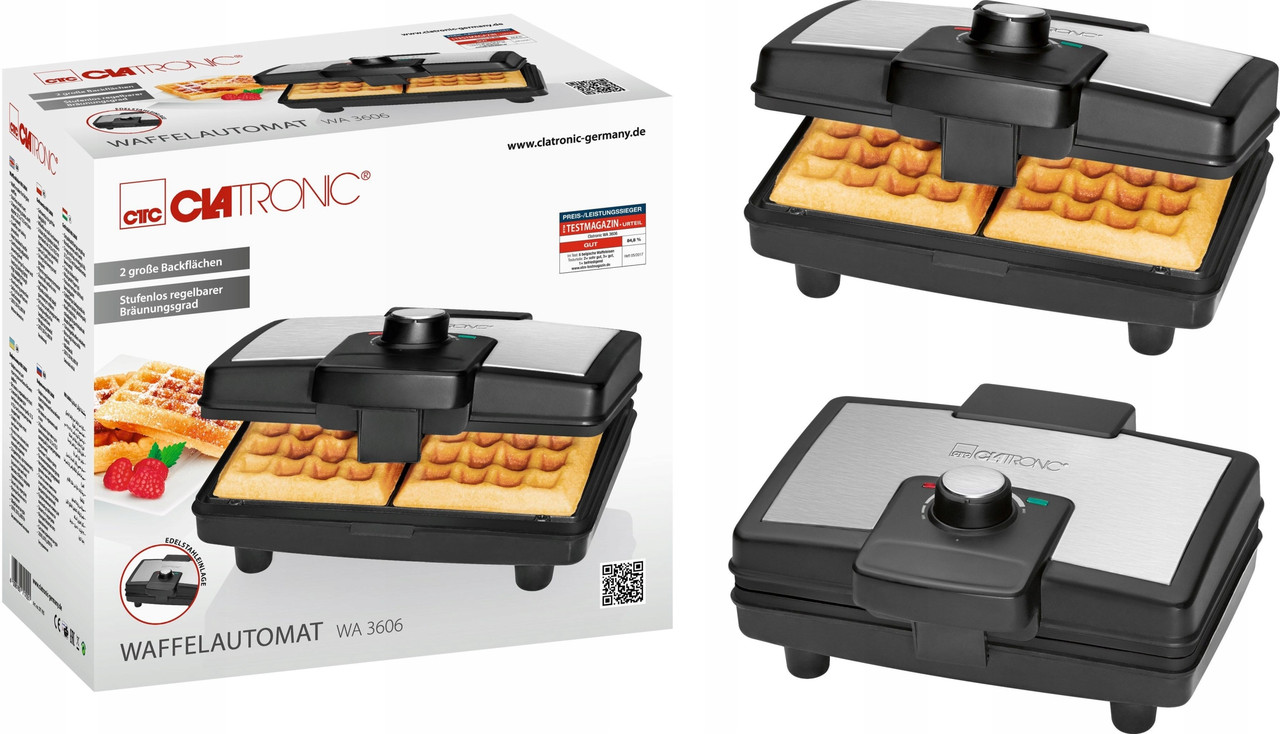 Вафельниця Clatronic WA 3606 — 800 Вт, 2 великі підковні вафлі, нержавіюча сталь, фото 1