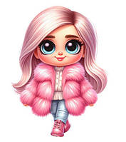 Наклейка для ростовой фигуры "Зимняя девочка в розовой шубке" 80х60см (без обреза по контуру)