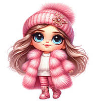 Наклейка для ростовой фигуры "Зимняя девочка в розовой шубке и шапочке" 80х67см (без обреза по контуру)