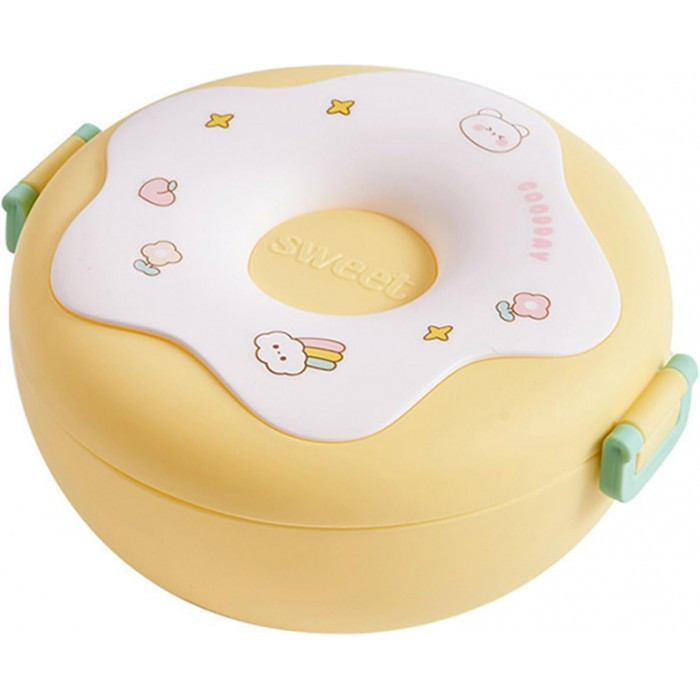 Круглий ланч бокс із приладами Donut 1000 мл, жовтий, фото 1