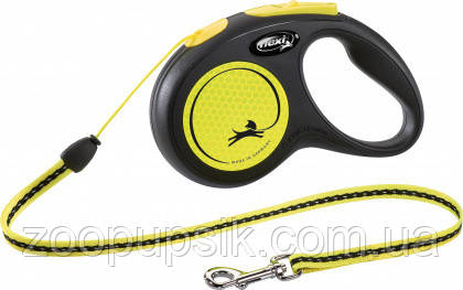 Поводок рулетка для выгула собак Flexi New NEON Cord 5м до 12 кг трос жёлтый с светоотражением - фото 2 - id-p2051478490