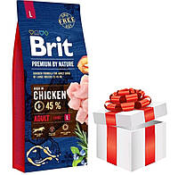 Сухой корм Brit Premium Adult L Chicken 15 КГ для собак крупных пород с курицей от 25 до 45 кг,Брит Эдалт Л