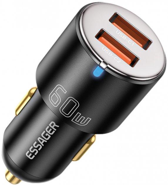 Автомобільний зарядний пристрій у прикурювач Essager City Dual Car Charger 60 W Black (ECC2A-FF01)