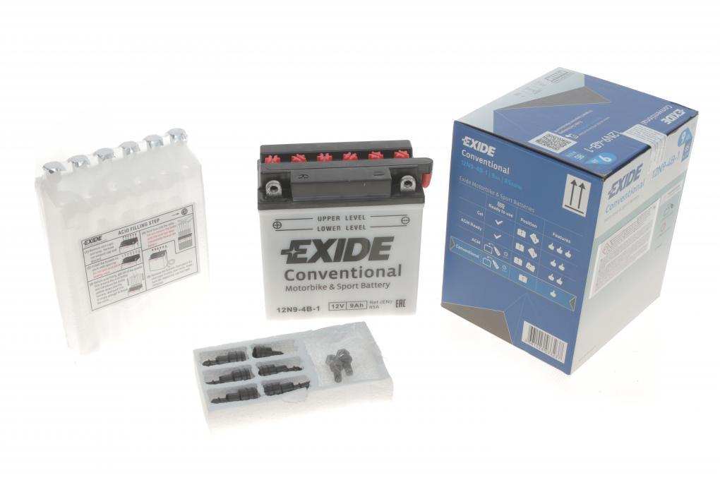 Акумуляторна батарея 9Ah/85A (135х75х139/+L/B0) (мото) (сухозаряджений) EXIDE 12N9-4B-1 UA62, фото 1