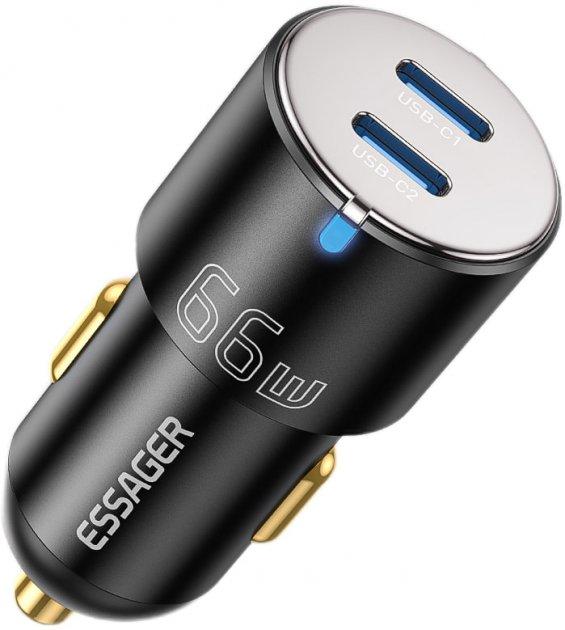 Автомобільний зарядний пристрій у прикурювач Essager Dual Car Charger 66 W Black (ECC2C-FF01)