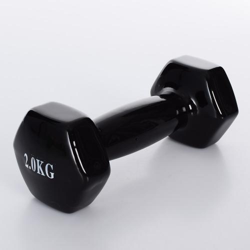 Гантель з вініл. покрит. 2кг,чорна, в кульку,17х7,5х6,5см №М0290-B(10), фото 1