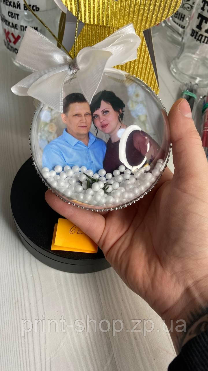 Новорічна іграшка з фото з двух сторін. Фото-іграшка на ялинку, діаметр іграшки 10 см