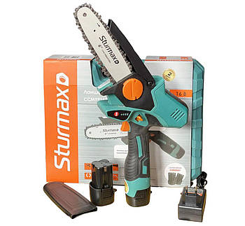 Акумуляторна міні пила ланцюгова Sturmax CCM9916S в кейсі комплект  2 шт АКБ(2Ач) и ЗП