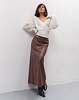 Женская юбка макси из эко-кожи. Модель 3005 Trikobakh Вишневый шоколад