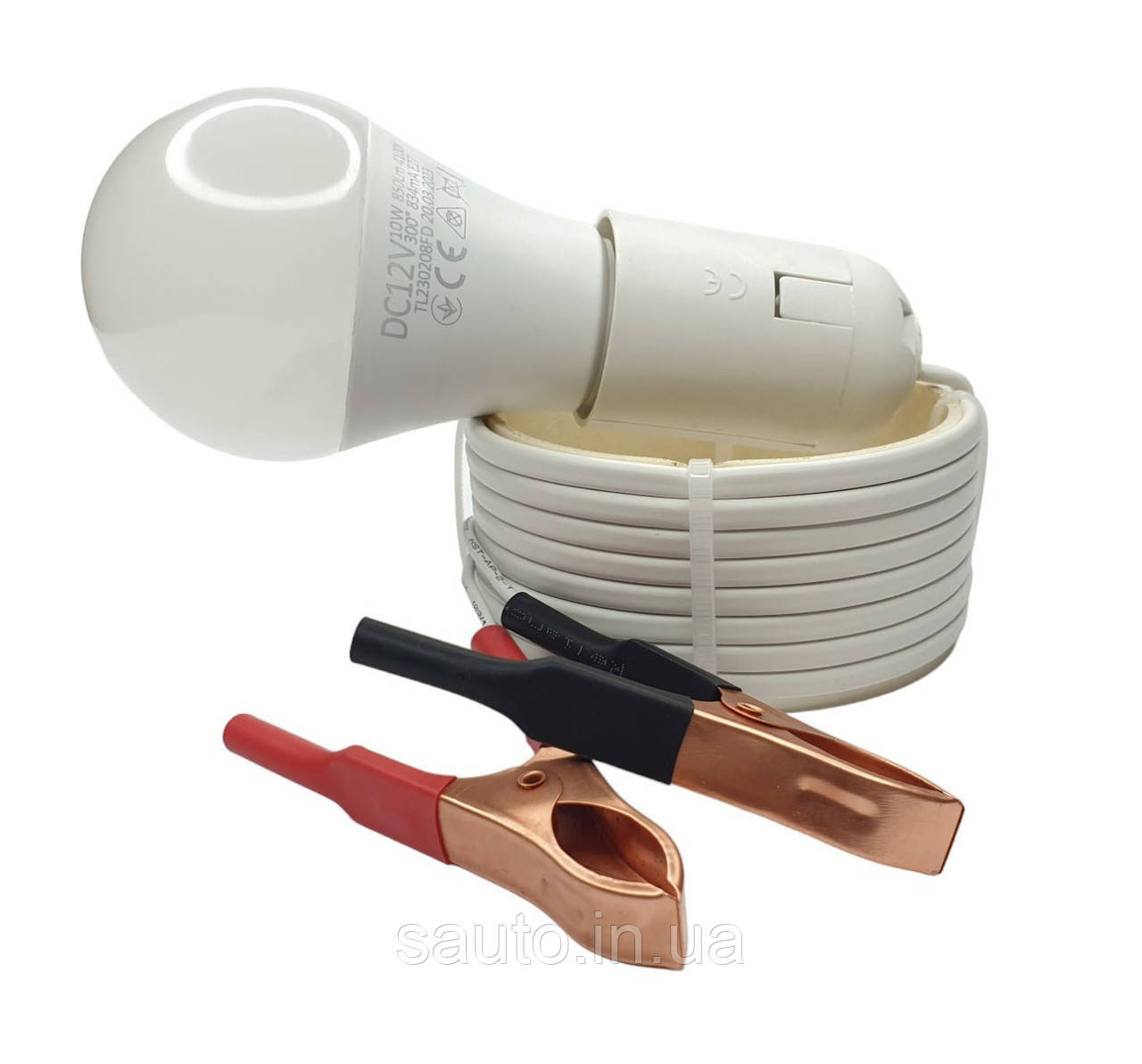 12 вольт. 10 Ват. 4100 К. 3 Метри. Світлодіодна. Автомобільна переноска 12 вольт, крокодили, в гараж, фото 1