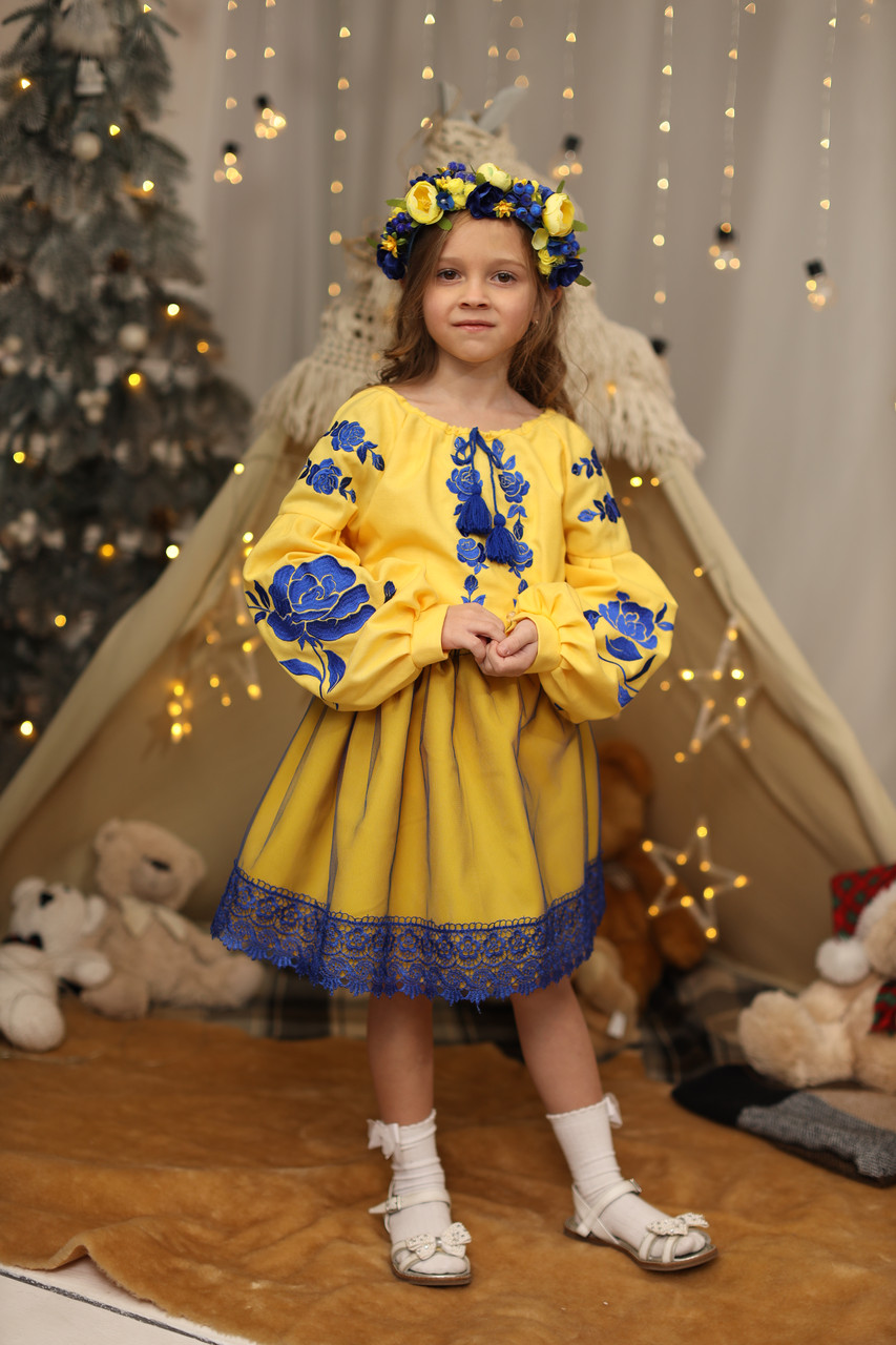 Вишиванка для дівчинки Панська жовто-синя, фото 1