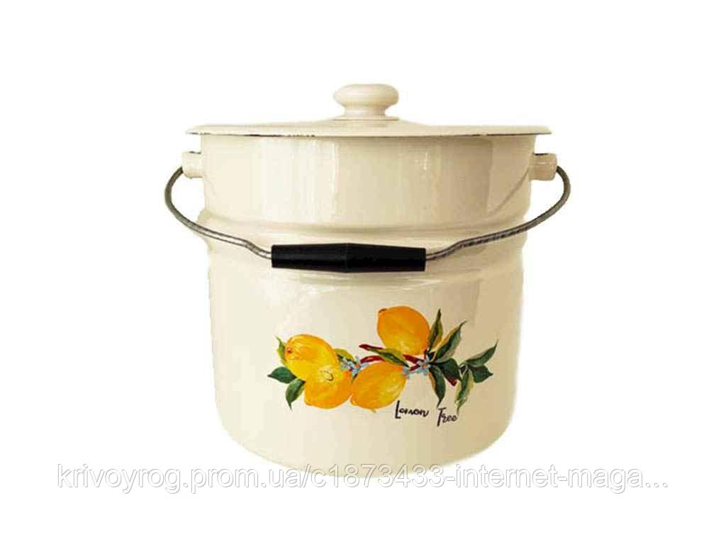 Відро ем. 12л /2 циліндричне з кришкою Лимонне дерево (молочна) I1224/2 ТМ IDILIA, фото 1