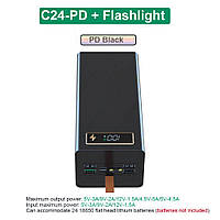 Корпус C24-PD PowerBank на 24 аккумулятор 18650 с быстрой зарядкой + фонарик