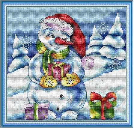 Набір для вишивання за нанесеною на канву схемою "Snowman's Christmas Gift".AIDA 14CT printed, 27*26 см