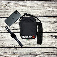 Сумка Reebok черного цвета / Мужская спортивная сумка через плечо Рибок / Барсетка Reebok