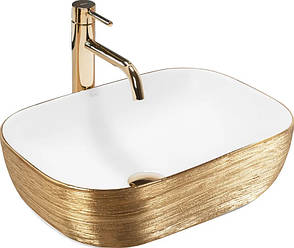 Умивальник (раковина) REA BELINDA BRUSHED GOLD WHITE накладний, фото 1