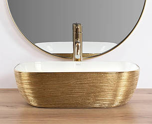 Умивальник (раковина) REA BELINDA BRUSHED GOLD WHITE накладний, фото 3