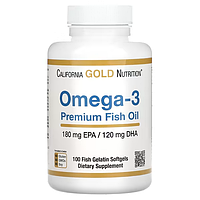 Омега-3, 2000 мг. ,California Gold Nutrition, (180 ЭПК / 120 ДГК в 1 капсул), 100 капсул