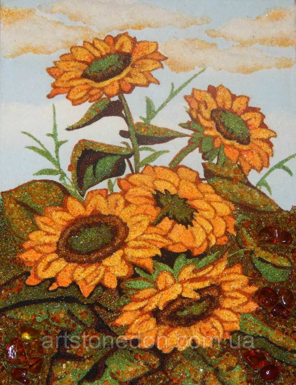 Картина з бурштину Букет соняшників, фото 1