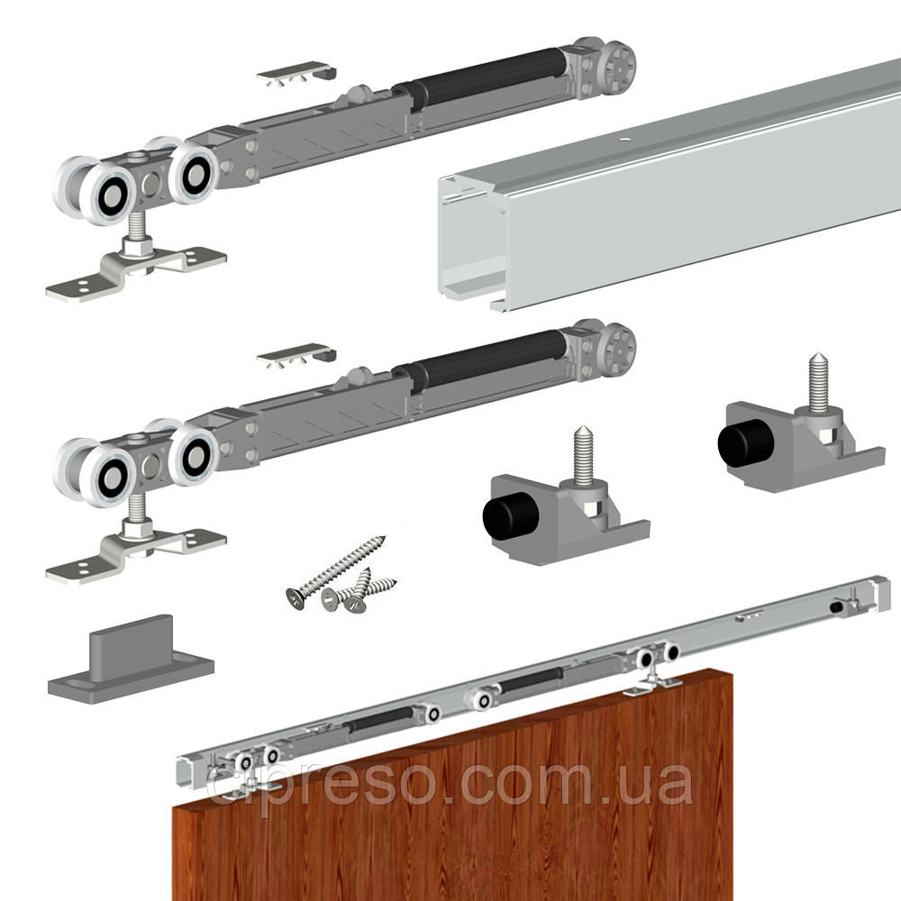 Розсувна система VALCOMP ATENA AT20 DUO довжина 200 см на 1 полотно до 80 кг з двостороннім дотягувачем, фото 1