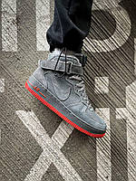 Зимові Кросівки на хутрі Nike Air Force 1 High Fur "Grey/Red чоловічі зимові Кросівки