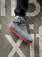 Зимові Кроссовки на хутрі Nike Air Force 1 High Fur "Grey/Red мужские зимние Кроссовки