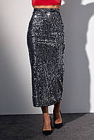 Бархатная юбка-карандаш с пайетками - черный цвет, L (есть размеры)