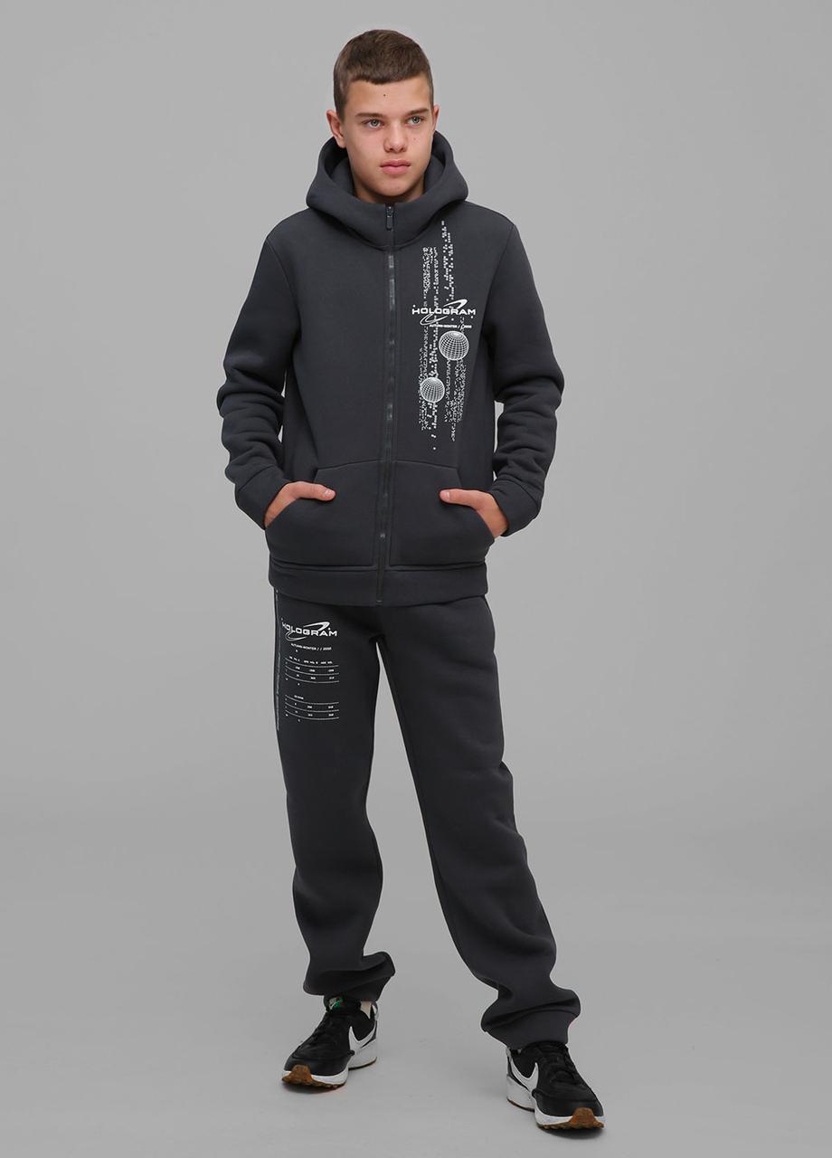 Костюм спортивний для хлопчиків підлітків дитячий теплий тринитка на флісі Eugene Графітовий Tiaren