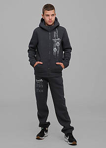 Костюм спортивний для хлопчиків підлітків дитячий теплий тринитка на флісі Eugene Графітовий Tiaren
