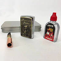 Зажигалка бензиновая в подарочной коробке N2, подарочные зажигалки, зажигалка для курения в подарок TOS