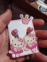 Детские клипсы серьги сережки (без прокола) для принцессы кошка котик китти Hello kitti