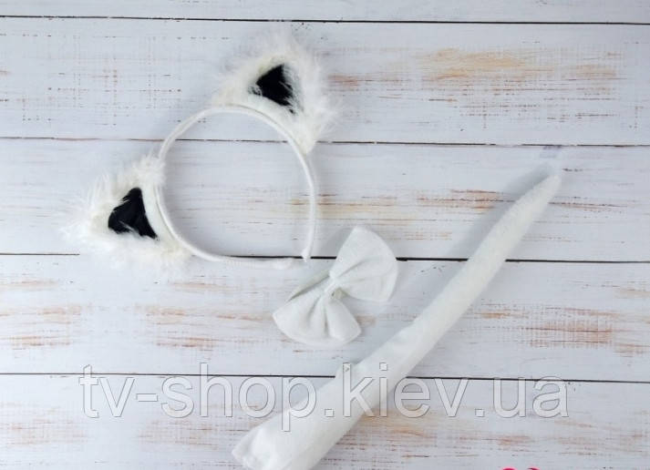 Набір Білий кіт пух (душки, хвіст, краватка-метелик), фото 1