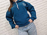 Жіноче худі на флісі, синього кольору, тепла кофта з капюшоном, жіночий батник, 46-52, фото 2