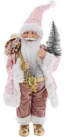 Новогодняя фигура "Санта Клаус с Подарками и Елкой" 45см, розовый с серебром с пайетками TOS