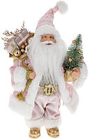 Новогодняя фигура "Санта Клаус с Подарками и Елкой" 30см, розовый с серебром с пайетками TOS