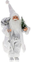 Новогодняя фигура "Санта Клаус с Подарками и Елкой" 45см, белый с серебром с пайетками TOS