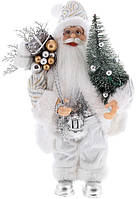Новогодняя фигура "Санта Клаус с Елкой" 30см, белый с серебристым TOS
