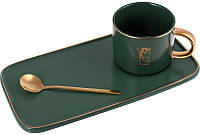 Кофейный набор Coffee Prelude "Bona" 200мл с тарелкой и ложкой, зеленый TOS