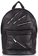 Кожаный женский рюкзак POOLPARTY backpack-rockstar-black 6 л