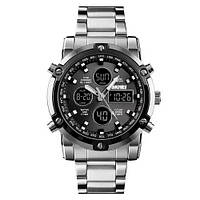 Часы наручные мужские SKMEI 1389SIBK SILVER-BLACK, модные мужские часы. Цвет: серебряный + черный TOS