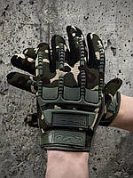 Тактичні рукавички M-pact темно-зелений камуфляж із зеленими накладками TOS