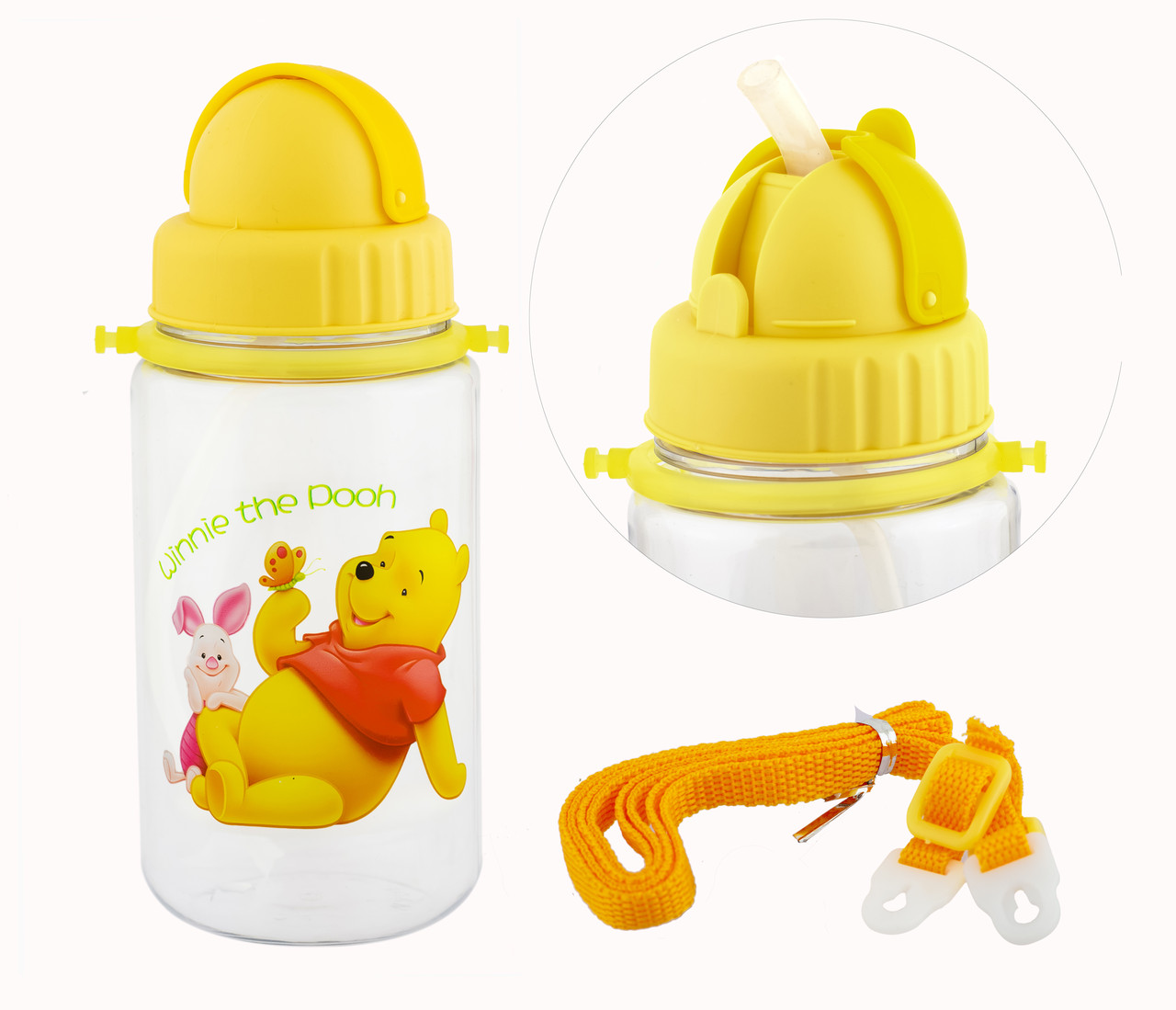 Пляшка для води з трубочкою Вінні Пух 350 мл ремінець 00031