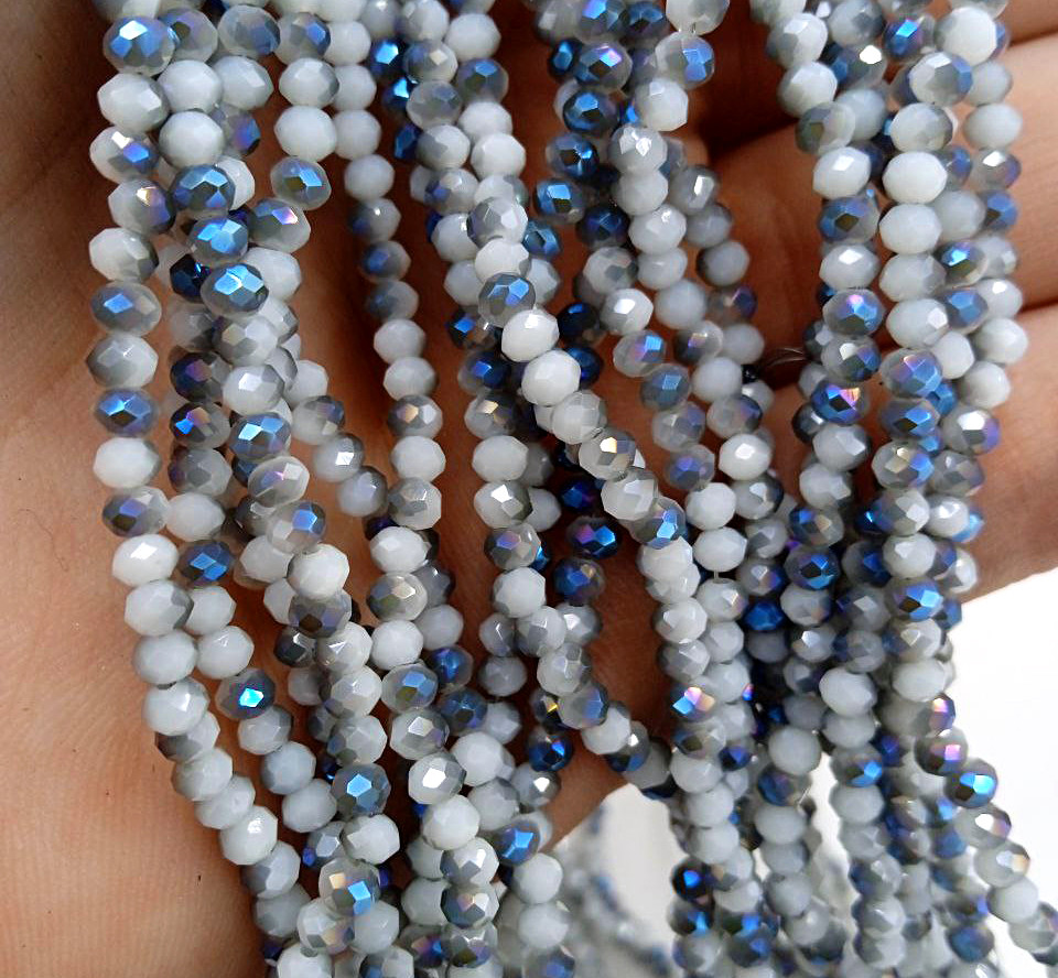 Намистини Рондель / 2,5х3мм / кількість: 165-175 шт / Біло-Синій Непрозорий / з АБ бочком, фото 1