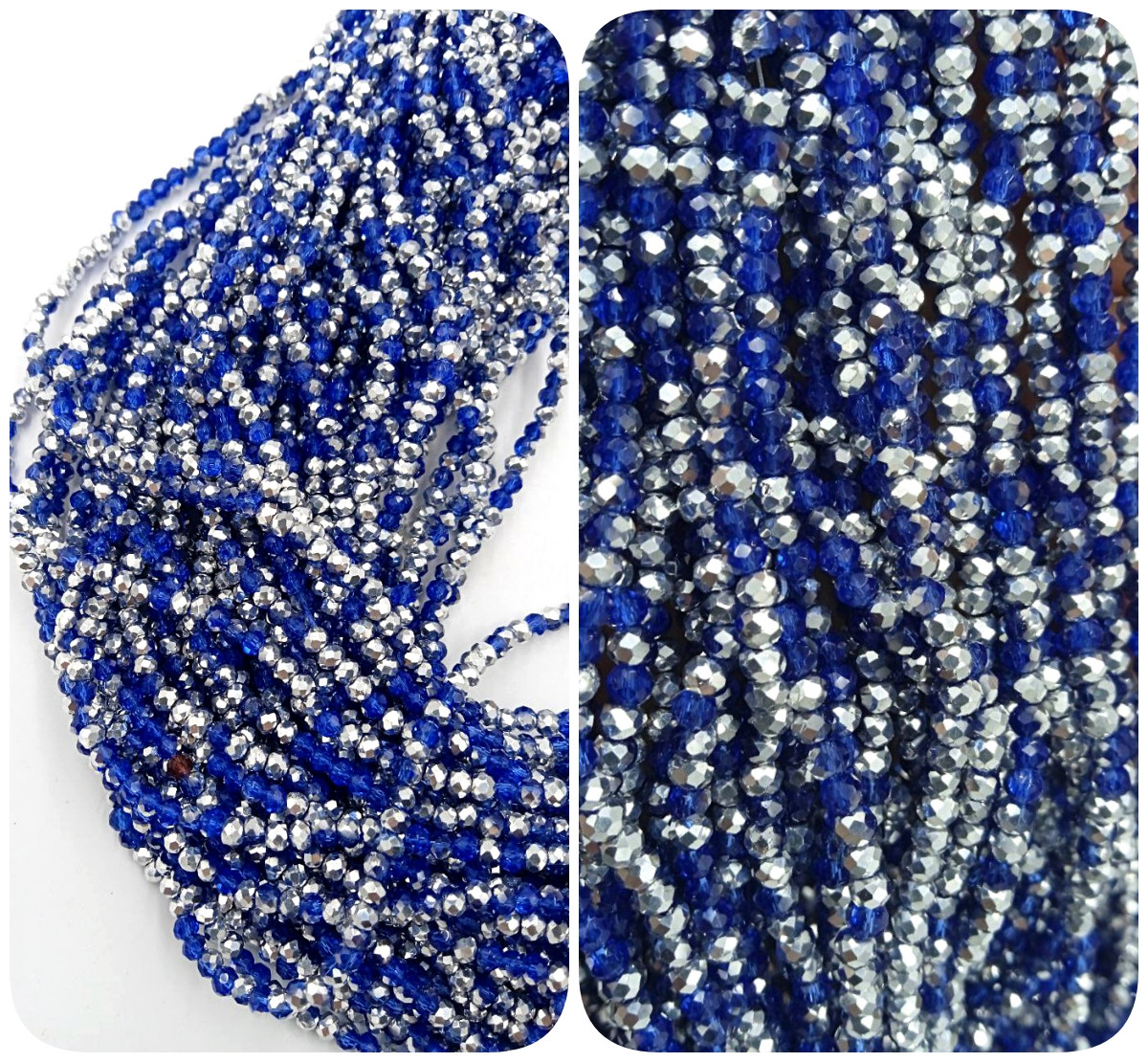 Намистини Рондель / 2,5х3мм / кількість: 165-175 шт / Синій Прозорий / зі срібним бочком, фото 1