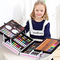 Детский набор карандашей и фломастеров, чемодан художника детский 145 ед, чемоданчик для творчества, ALX